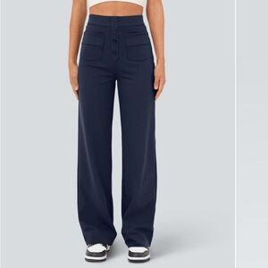 HALARA Navy Button-Front Wide-Leg Pants